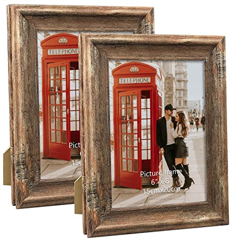PETAFLOP Rustikaler Bilderrahmen 15x20 CM 2er Set, Wand- und Tischbilderrahmen, Braun