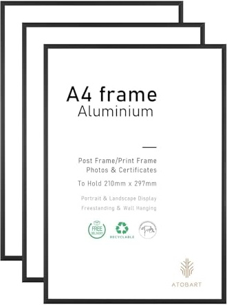 ATOBART A4-Fotorahmen, 3er-Pack-21x30cm schwarzer Bilderrahmen, Zertifikatsrahmen für Wandmontage oder Tischaufsteller, 3er-Set