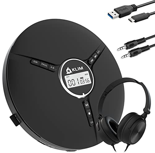 KLIM Discman mit Kopfhörer - Tragbarer CD-Player mit Kopfhörer - mit eingebautem Akku - NEU - Kompakter Mini Portable CD Player, kompatibel mit CDR, CDRW und MP3