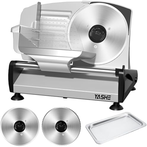 YASHE Elektrische Allesschneider Mit Leisem DC-Motor, 200W Brotschneidemaschine, Duale 19CM Edelstahlklingen, 0-15mm Einstellbare Schnittstärke, Ideal Für Fleisch, Käse, Brot Und Gemüse