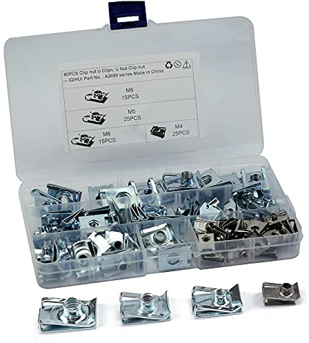 ASNOMY 80 Stück Gewinde Clip Mutter Set, U-Typ Blechmuttern, M4 M5 M6 M8 Schnappmutter Set Edelstahl Schlauchschellen Set mit Aufbewahrungsbox Flachwinkelmutter Befestigungssortiment Sortiment