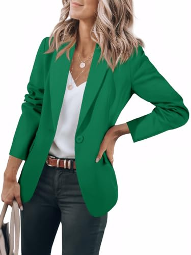 Cicy Bell Damen-Blazer im lässigen Stil, offener Frontverschluss, Langarm-Arbeitsjacke für Büro, dunkelgrün, M