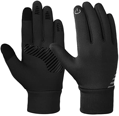 Winter-Fahrradhandschuhe für Kinder, zum Laufen, für Jungen und Mädchen, Touchscreen, rutschfest, Thermo-Ski, warm, für Outdoor, Fahrrad, Sport, Kleinkind, Fußball, Camping, L 10 12 Jahre, Schwarz