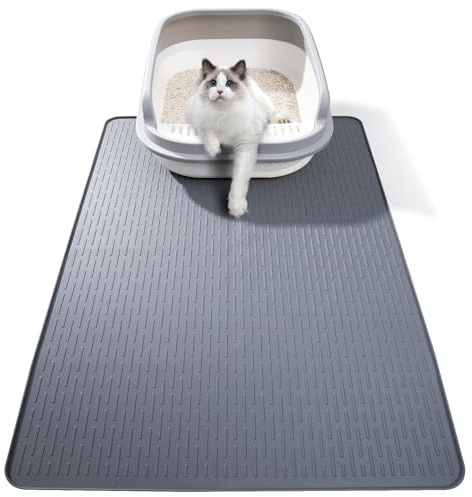 Silikon Katzenstreu Matte 86 x 56 cm, Wasserdicht, rutschfest, Grau | Erhöhter Rand, leicht zu reinigen, weiche Pfotenoberfläche, auch unter Futter- und Wassernäpfen nutzbar