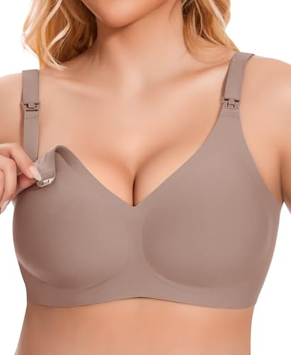 QooNoo Still BH Ohne Bügel Schwangerschafts BH Damen Stillen BHS Große Brüste Schlaf Still-BHS(Grau,3XL)