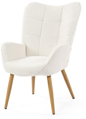 MEUBLE Cosy Sessel Relaxsessel Lehnstühle Polstersessel Einzelsofa mit Metallbeinen Ohrensessel für Wohnzimmer Schlafzimmer Büro Vanity, Bouclé-Stoff, Beige