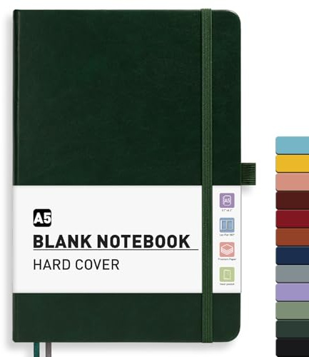 PYNEX Notizbuch A5 Blanko, Hardcover,Skizzenbuch, Leder Notizblock With 140 Blatt 100GSM, Tagebuch für Skizzenblock - Dunkelgrün