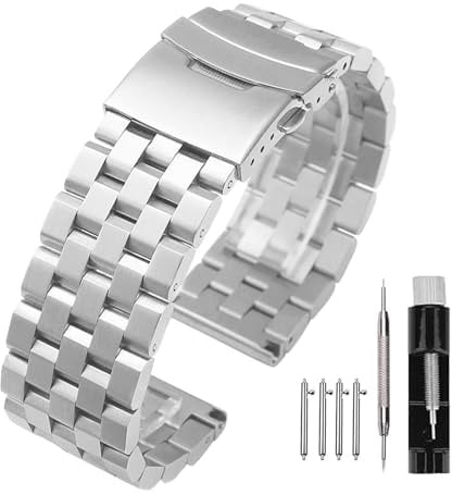 Kai Tian 18mm 20mm 22mm 24mm 26mm gebürstetes Finish Herrenuhrband Edelstahlarmband Silber Blakc Blau Uhrenarmbänder Ersatz Faltschließe Metall Uhrenarmbänder für Männer Frauen