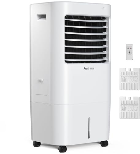 Pro Breeze 10L Mobiler Luftkühler, 4in1 mit 3 Stufen, LED Anzeige und Fernbedienung, Mobiles Klimagerät ohne Abluftschlauch für Luftkühlung, Ventilation, Befeuchtung, inkl. Timer & Oszillation, Weiß
