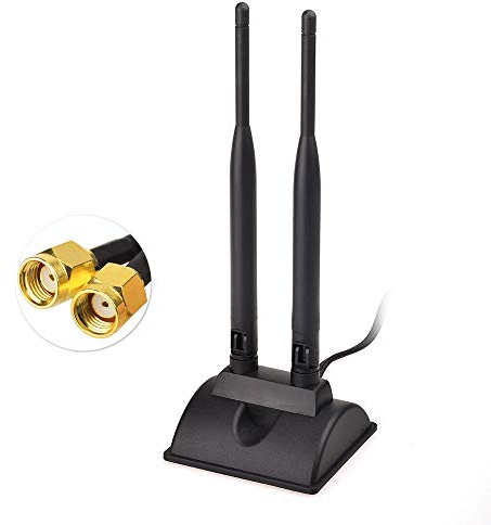 Eightwood WLAN Antenne WiFi Antenne 6dBi 2.4G/5G Dualband RP-SMA Magnetfuß | 2m RP-SMA Verlängerungskabel, Rundstrahlantenne, für WLAN Router, PCI PCIe Karten, PC Mainboard, Bluetooth, Zigbee