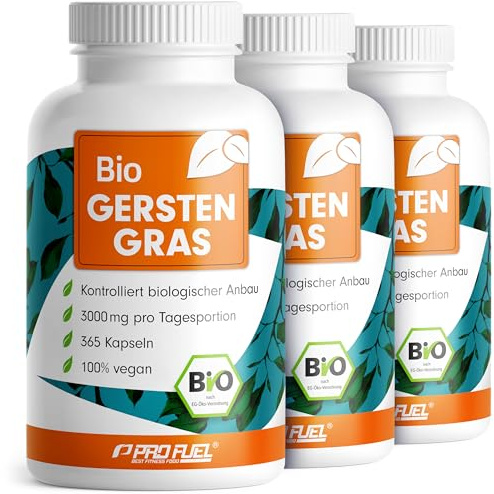 Bio Gerstengras Kapseln 1095x - mit 3000 mg hochwertigem Gerstengras-Pulver aus kontrolliert biologischem Anbau - laborgeprüft mit Zertifikat - Vorratspackung für 182 Tage - 3x365 Kapseln