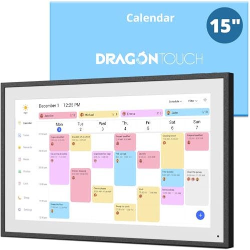 Dragon Touch 15.6 Zoll Digitaler Kalender Wand - 1920 * 1080 FHD Elektronischer Wandkalender Familienplaner mit 32GB Speicher und Wandhalterung, Touchscreen Intelligenter Tischkalender-Schwarz