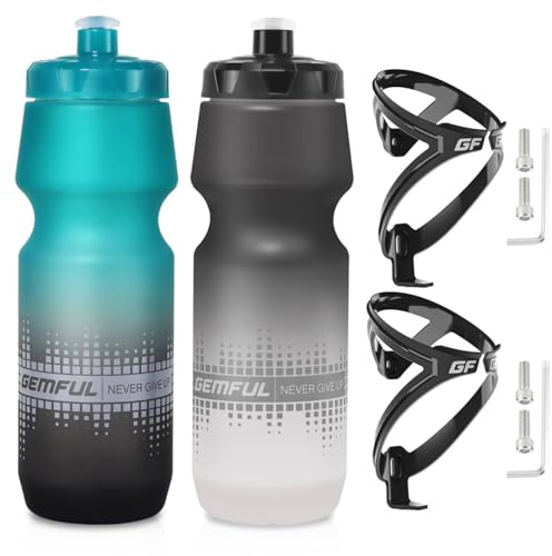 GEMFUL 2x Flaschenhalter & 2x 750ml Trinkflasche: Das Radsport-Set | Optimale Ausrüstung für Cross-Country, Trekking-Fahrräder und tägliche Sporteinheiten