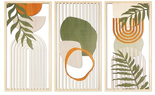 YiYa 3 Stück Holz Boho Wand Deko Wanddeko Holz Vintage Deko Minimalistische Wandkunst für Wohnzimmer Bauernhaus Wohnzimmer Kinderzimmer（Grün）