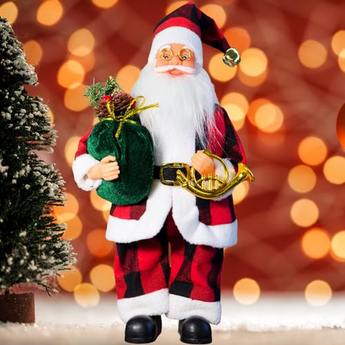 Dazhtu Weihnachtsmann 39cm stehende Santa Claus mit Geschenktüte Traditionelle Rote Weihnachtsmann Figur für Fenster Display Tisch Kamin Weihnachtsdekoration Ornament Puppe Weihnachtsfeier