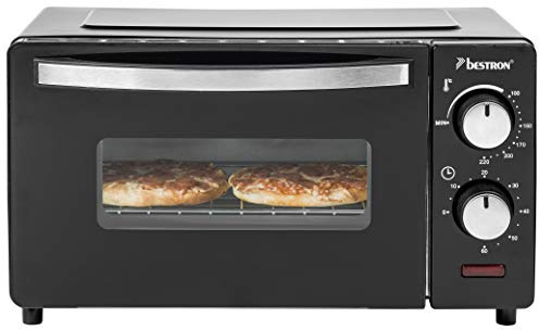 Bestron AOV9 Kompakter Mini-Backofen mit Ober-/Unterhitze, 9 Liter, 800 Watt, Schwarz