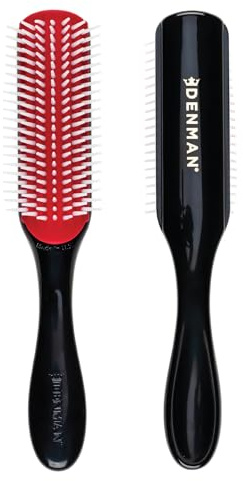 Denman Curly Hair Brush D3 (Schwarz & Rot), 7-reihige Stylingbürste zum Entwirren, Trennen, Formen und Definieren von Locken – für Sie und Ihn