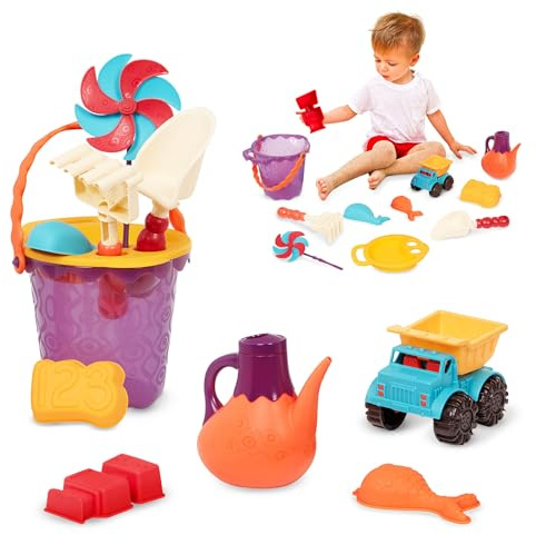 B. toys - B. Ready Strandtasche - Lila - Strand Spielset - 11 Sandspielzeug - Strandspielzeug & Aufbewahrungstasche - Sommerspielzeug für Kinder - 18 Monate +