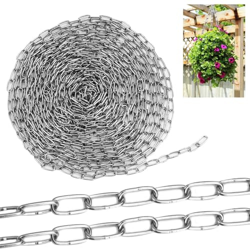 Stahlkette Meterware, 10 Meter Metallkette, Φ1,5mm Kette Edelstahl, Edelstahlkette Meterware, Rundstahlkette, Edelstahlkette Starke,zum Aufhängen Lampen Sandsack Hängesessel Kleidung und Vogelhäuschen