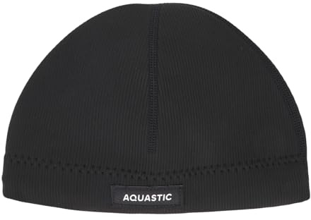AQUASTIC Neopren-Mütze Winstick Beanie in Schwarz Aus 3 mm Neopren Mütze mit Haken zum Befestigen an der Kleidung Leicht und bequem Schützt vor Kälte Wasserdicht Maximale Dichtigkeit