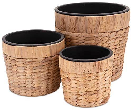 Decorasian 3er Set Blumentopf rund geflochten aus Seegras mit Kunststoffeinsatz zum bepflanzen - Pflanztopf - 16cm + 20cm + 26cm