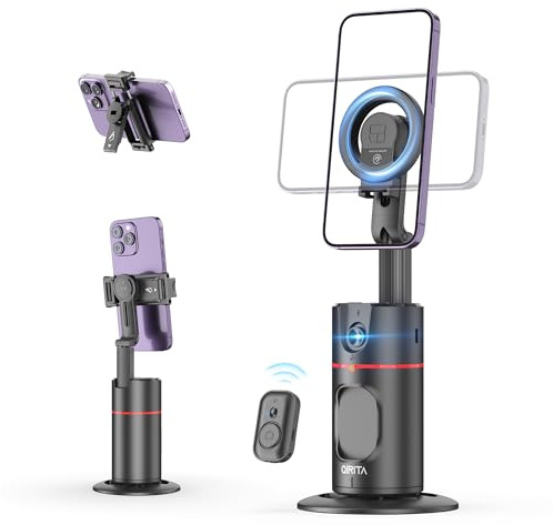 Magnetic Auto Face Tracking Tripod, 360° Rotation Smart Telefonhalter, Keine App erforderlich Gesicht Körper Selfie Stick Gimbal Stabilisator Handyhalterung für Videoaufnahme, Vlog, Live Streaming