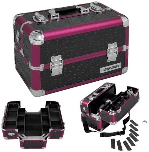 anndora Beauty Case Kosmetikkoffer - Robuster Schminkkoffer, Nähkoffer, Aluminium Make-Up Koffer mit Fächern - Ideal für Reisen und professionelle Anwendungen, abschließbar, Pink Schwarz