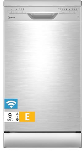 Midea SF 3.45N PRO Geschirrspüler 45cm Freistehend & Unterbaufähig Silber | 9 Maßgedecke, WLAN-fähig, 47 dB, Halbe Beladung, Startzeitvorwahl, AquaStop, 6 Programme, Spülmaschine mit Besteckkorb