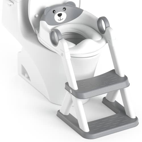 Rabb 1st Toilettenleiter für Kinder, Upgraded Kindertoilette für Jungen und Mädchen, 2 in 1 Kind Toilettensitz mit Treppe, Spritz und Rutschfestes Trittbrett