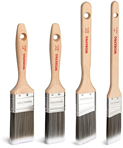 WORKPRO Malerpinsel Set Lackierpinsel Lasurpinsel Set, Holz FSC 100% Zertifiziert, Profi 4 Stück, Flachpinsel & Winkelpinsel 25mm /38mm / 38mm / 50mm Praktischer Lackpinsel ohne Borstenverlust