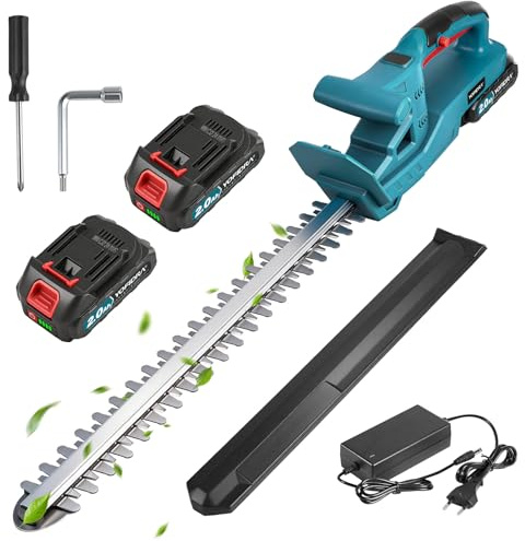 Yofidra Heckenschere Akku, 50cm Dual Schnittklingen Schnittlänge | Elektrische Heckenschere mit 2 x 2000mAh Akku & Ladegerät, 15mm Zahnabstand, Leichte Elektro-Heckenschere mit Schutzhülle