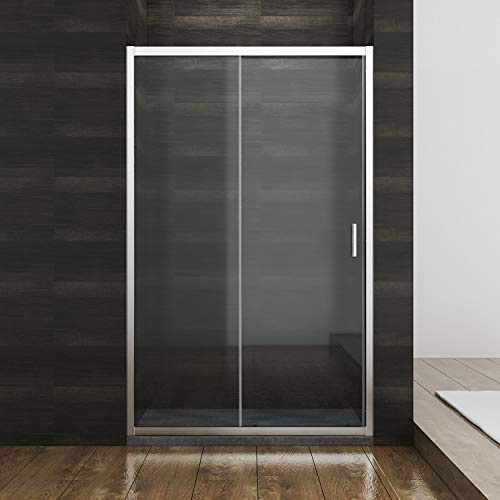 SONNI Schiebetür für Nische aus 5mm ESG-Glas, Silber, 100x185 cm Duschtüren | Leichtgängiges Schiebesystem, einteiliges Aluminiumprofil, Edelstahl-H-Griff, beidseitig montierbar