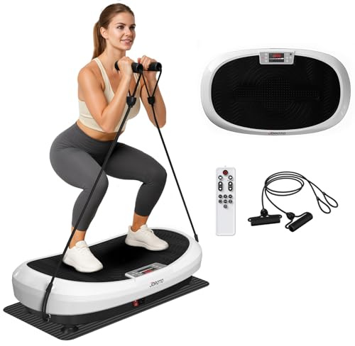 JOROTO JV50/JV60 Vibrationsplatte, 4D Vibrationsgerät für Zuhause mit 3 Motoren, 10 Modi & 120 Stufen, Bluetooth-Lautsprecher, LED-Beleuchtung für Ganzkörpertraining, bis 158KG Belastbarkeit