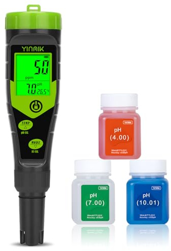 YINMIK pH EC Messgerät Pool pH Tester 4 in 1 Leitfähigkeitsmessgerät PPM Tester Gleichzeitige Messung von pH, EC, Temperatur und TDS für Wasser, Aquarium, Bierherstellung, Hydroponik