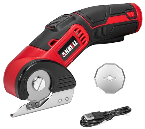 Anbull Kartonschneider Elektrische Schere 4V Kabellose Rollschneider Akku, Elektrische Stoffschere für Stoffe & Nähen, USB aufladbar, für Leder, Karton, Kunststoff, leicht, sicher, DIY