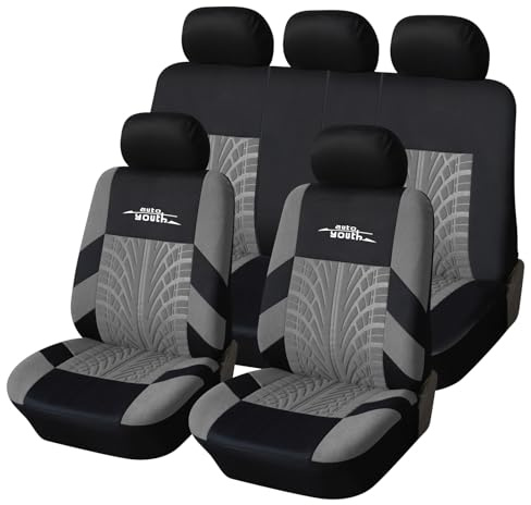 AUTOYOUTH Autositzbezüge Universal Fit Komplettset Autositzschoner Reifenschienen Autositzzubehör, Grau