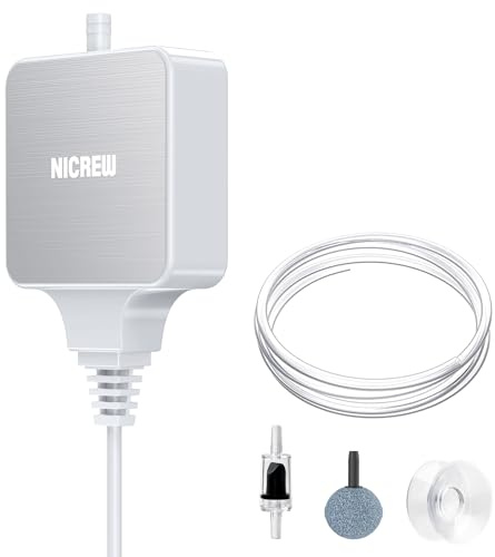 NICREW Aquarium Luftpumpe bis 40 L, Nano Silent Sauerstoffpumpe 18 L/H, 1,5 W, sehr Leise <33 dB, Aquarium Zubehör für Nano-Aquarien