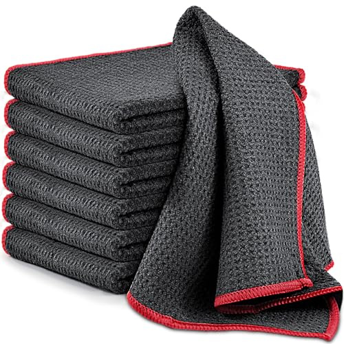 Airlab Waffeltuch Spültuch Spüllappen Waschbar, Mikrofasertücher Putzlappen Microfaser Putztücher Fenstertuch Fusselfrei für Küche, Fenster, Glas, Bad, Auto, 6 Stücke, Rot