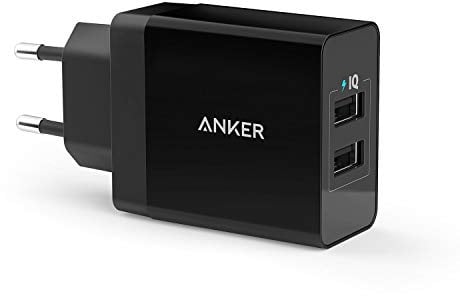 Anker 24W 2-Port USB Ladegerät mit PowerIQ Technologie für iPhone 16/15 Serie, iPad, Galaxy, Nexus, HTC, Motorola, LG und viele mehr (Schwarz)