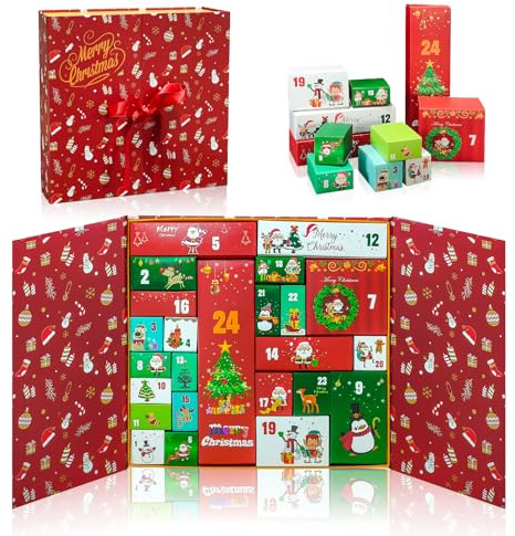 Adventskalender zum Befüllen Weihnachten Adventskalender Boxen, Adventskalenderbox Geschenkbox für Kinder zu Weihnachten(Rot)