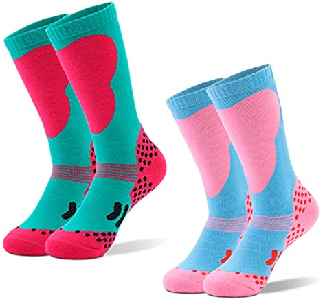 Tofern 2 Paare Unisex Kinder Skisocken Warme Thermo Jungen Mädchen Schneesocken Outdoor Socken Skating Wandern Winter