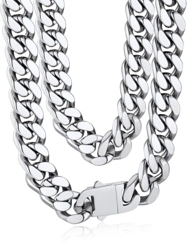 Bandmax Panzerkette Herren Kette Edelstahl Halskette 5/7/9/12MM breit Damen Kubanische Kette Silber/Gold/Schwarz Gliederkette Männer Hip Hop Kette Schmuck Auswählbare Kettenlänge 45-76CM
