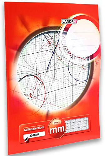 Landré Millimeter-Block A3, 80 g/m² Papier, 20 Blatt Kopfgeleimt, Linienfabe rot