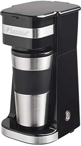 Bestron Kaffeemaschine mit Isolierbecher, Camping Kaffeemaschine für gemahlenen Filterkaffee, kleine Kaffeemaschine für 2 Große Tassen, 750 Watt, Farbe: Schwarz/Silber
