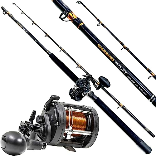 FLADEN Deluxe Norwegen Angelset Combo Boot Hochsee Rute 1,95m 15-30 lbs/Bootsrute + Multirolle + Schnur