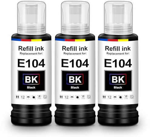 Kompatibel fir Epson E104 Schwarz ET-2870 ET-2820 ET-4800 Tinte Schwarz | Kompatibel fir Epson Ecotank ET-1810 ET-2826 ET-4810 ET-2810 ET-2814 ET-2840 ET-2720 ET-2825 Tinte Schwarz