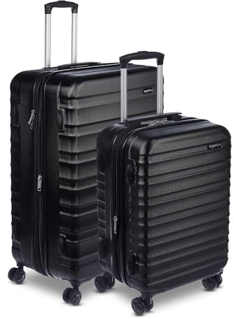 Amazon Basics Erweiterbares Hartschalengepäck-Set (S + L) – ABS-Reisegepäck mit 4 Spinner-Doppelrollen – Kratzfeste und leichte Konstruktion – Schwarz