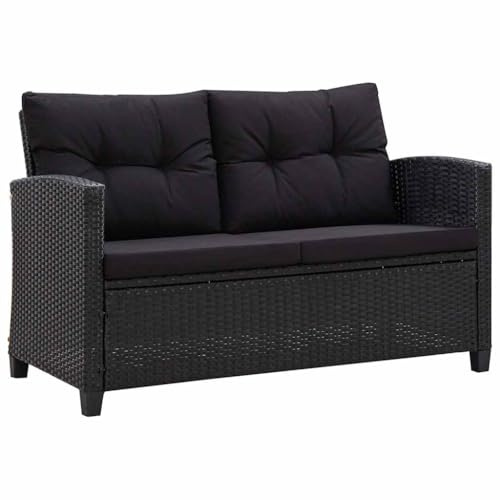 vidaXL Gartensofa 2-Sitzer mit Kissen Lounge Sofa Gartenmöbel Gartenbank Bank Rattansofa Balkon Terrasse Garten Schwarz 124cm Poly Rattan