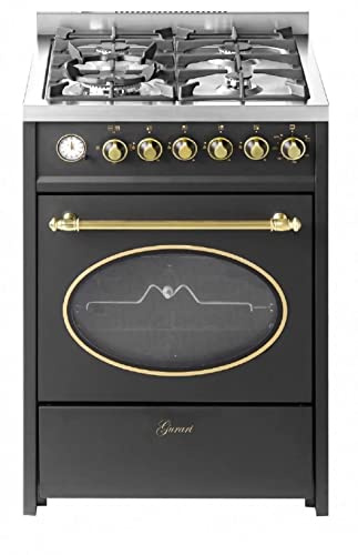 GURARI Gas Standherd 60 cm GCH G 614 BR Gasherd mit Gasbackofen | Gasgrill | Drehspieß | Elektro-Analog-Timer mit STOP-Funktion | Schublade mit Push-Pull | Gas Control | Range Cooker Erdgas/Propan