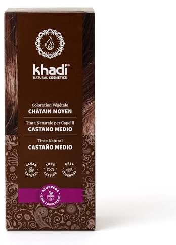 khadi MITTELBRAUN Pflanzenhaarfarbe - Haarfarbe für lebendiges, warmes Zimtbraun bis zu kräftigem, tiefem Mittelbraun - 100% pflanzlich - 100g